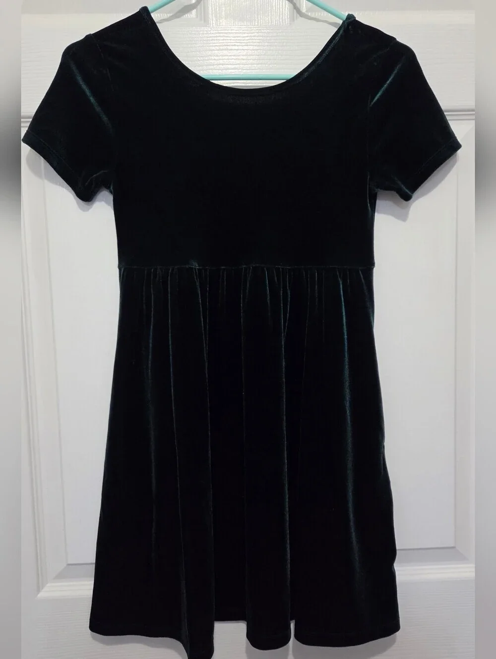 Old Navy Girls Dark Green Velvet Short-Sleeve Dress Size Large 10/12 Y2k Holiday